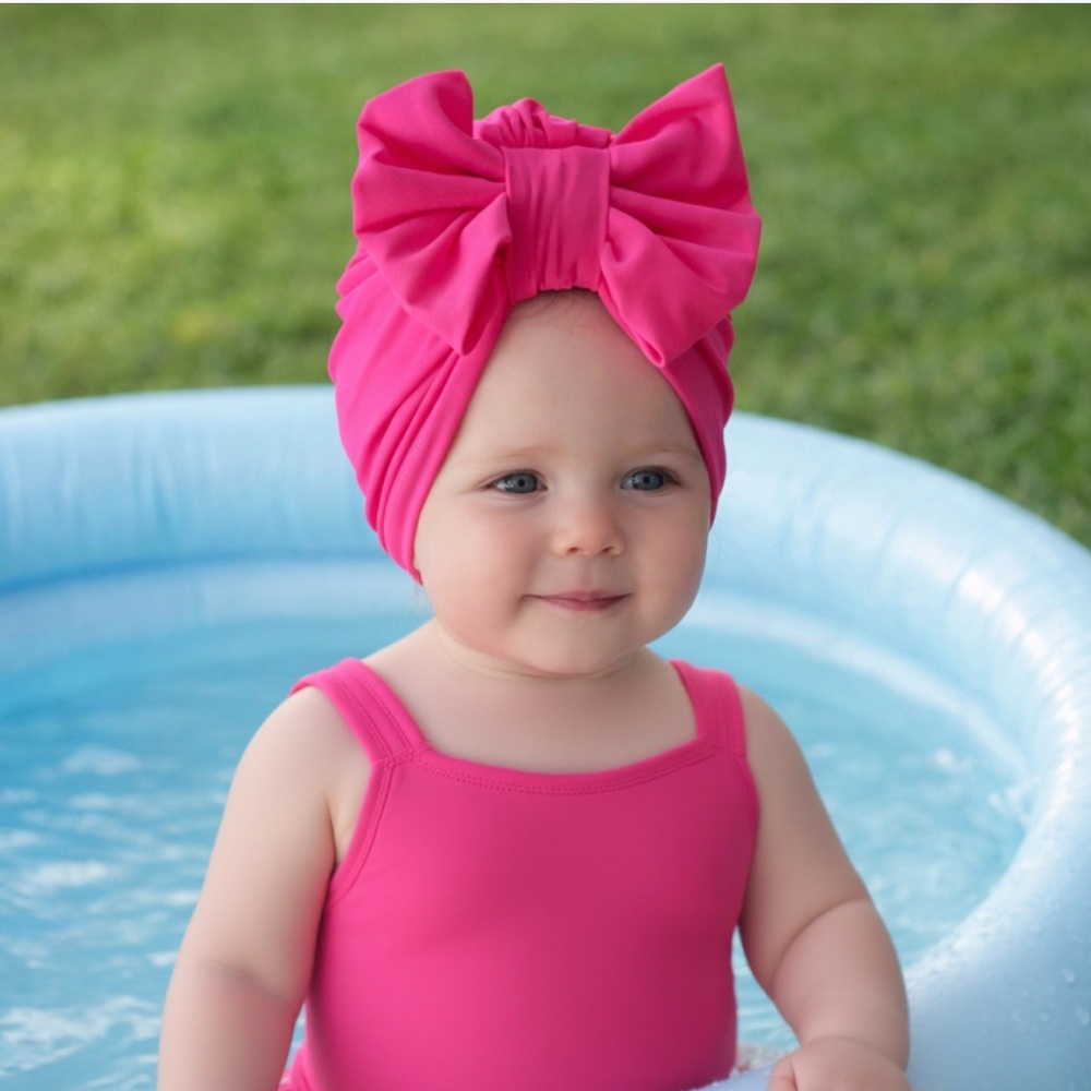 Baby & Adult Turban Swim Hat | Waterproof Lining  | swim cap, baby swim cap pink